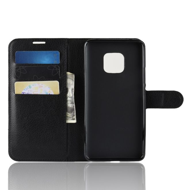 Huawei Mate 20 Pro Handy Hülle - Litchi Leder Bookcover Series - schwarz