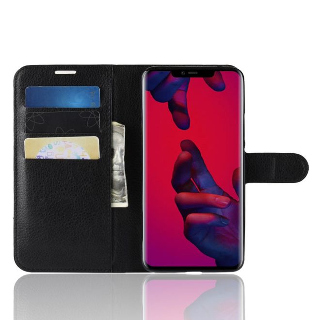 Huawei Mate 20 Pro Handy Hülle - Litchi Leder Bookcover Series - schwarz