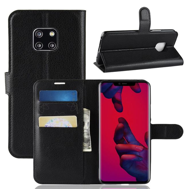 Huawei Mate 20 Pro Handy Hülle - Litchi Leder Bookcover Series - schwarz
