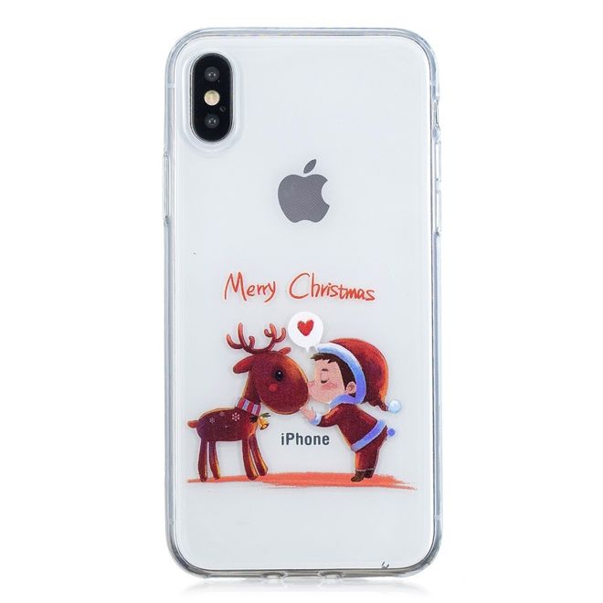 iPhone XS Max Hülle - Flexibles Softcase - Weihnachtsmuster - Rentier und kleiner Junge