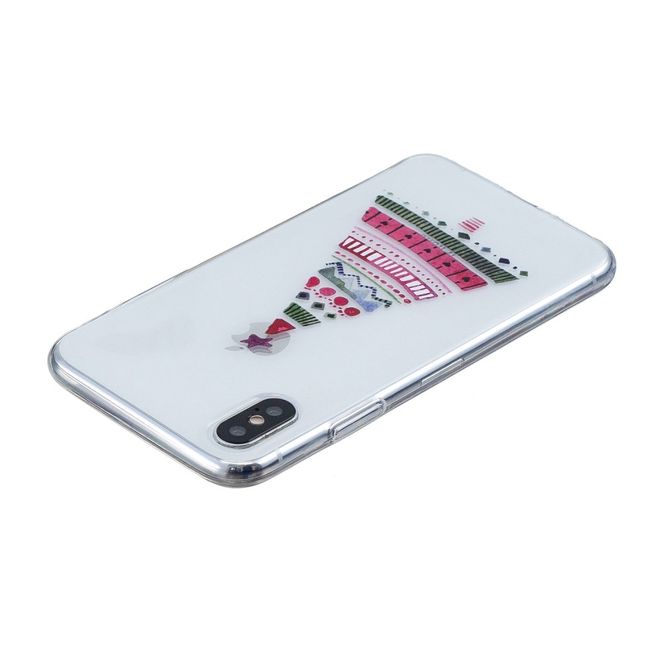 iPhone XS / X Hülle - Flexibles Softcase - Weihnachtsmuster - farbiger Tannenbaum