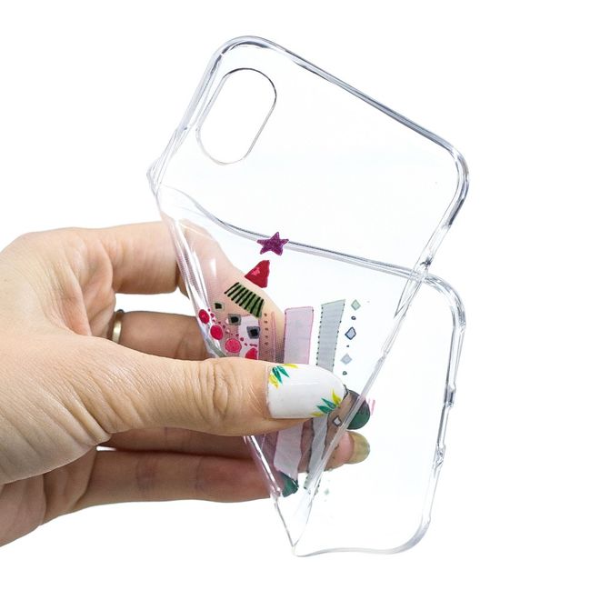 iPhone XS / X Hülle - Flexibles Softcase - Weihnachtsmuster - farbiger Tannenbaum