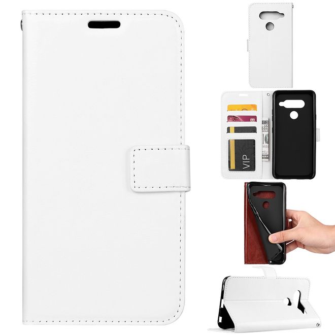 Étui pour LG V40 ThinQ - Série Crazy Horse III en cuir - Blanc