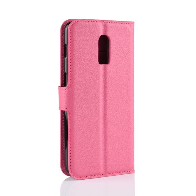 OnePlus 6T Handy Hülle - Litchi Leder Bookcover Series - rosa