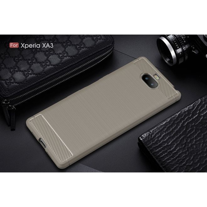 Sony Xperia 10 Handyhülle - Carbon Fiber TPU Softcase Series - grau