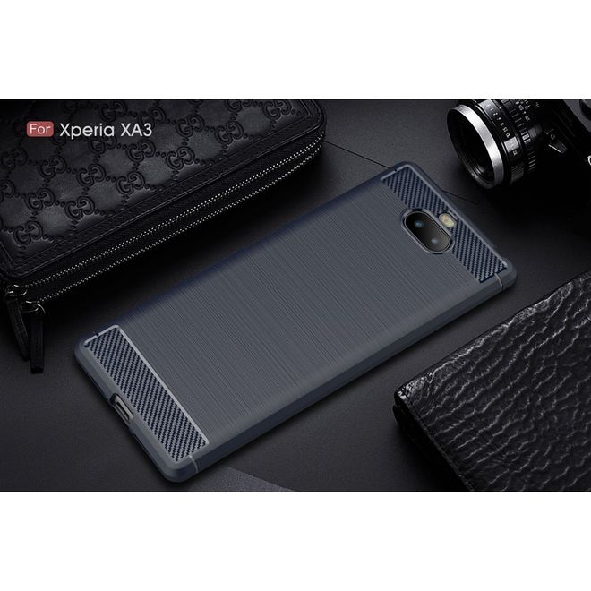 Sony Xperia 10 Handyhülle - Carbon Fiber TPU Softcase Series - dunkelblau
