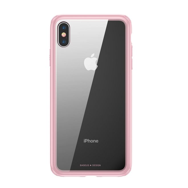 Baseus - iPhone XS Hülle - mit transparenter Glas Rückseite - See-Through Series - pink