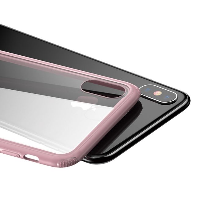 Baseus - iPhone XS Hülle - mit transparenter Glas Rückseite - See-Through Series - pink