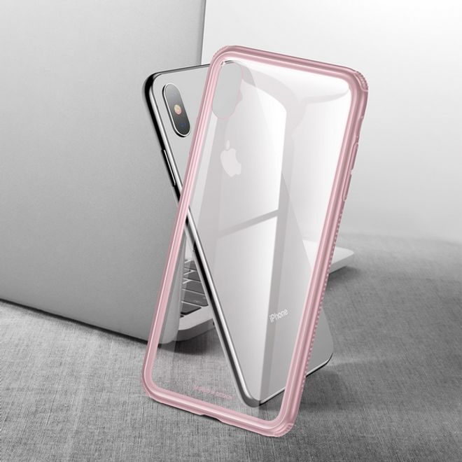 Baseus - iPhone XS Hülle - mit transparenter Glas Rückseite - See-Through Series - pink