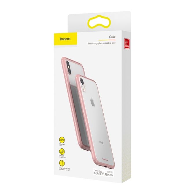 Baseus - iPhone XS Hülle - mit transparenter Glas Rückseite - See-Through Series - pink