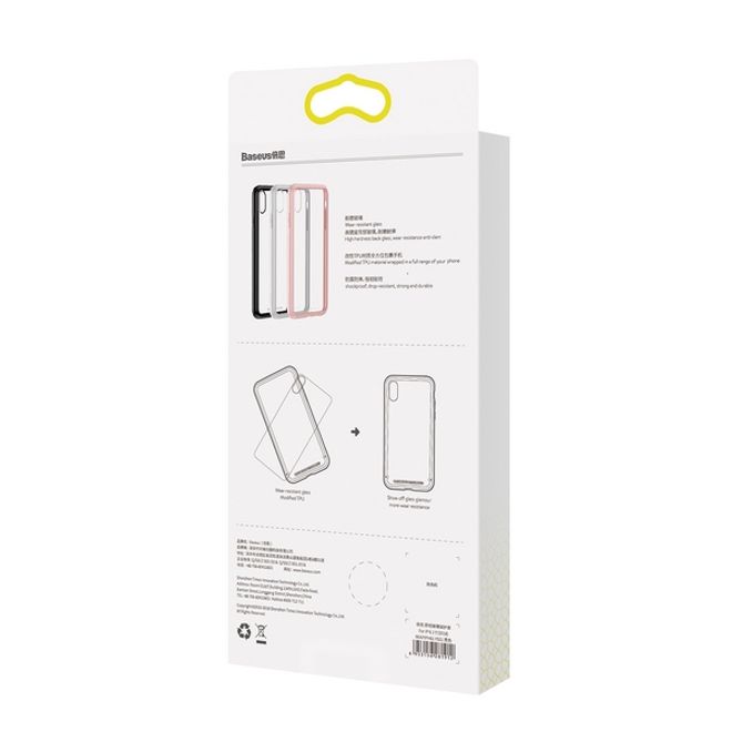 Baseus - iPhone XS Hülle - mit transparenter Glas Rückseite - See-Through Series - pink