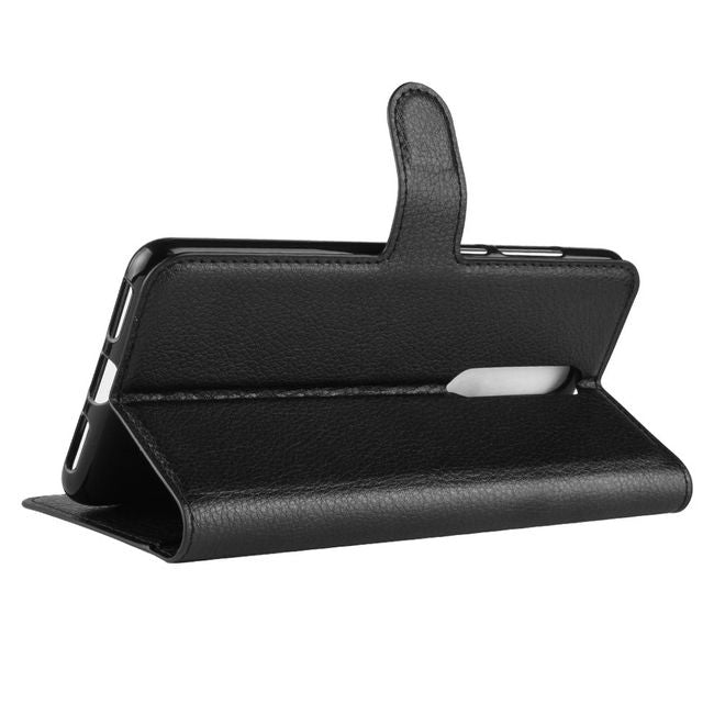 Nokia 3.1 Plus Handy Hülle - Litchi Leder Bookcover Series - schwarz