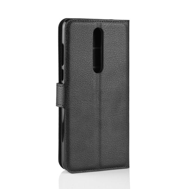 Nokia 3.1 Plus Handy Hülle - Litchi Leder Bookcover Series - schwarz