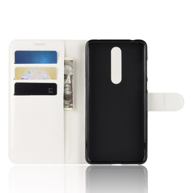 Nokia 3.1 Plus Handy Hülle - Litchi Leder Bookcover Series - weiss
