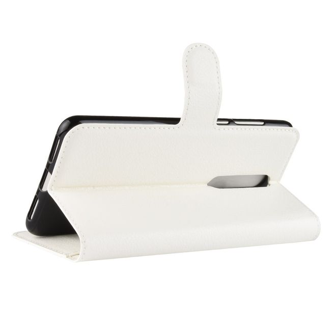 Nokia 3.1 Plus Handy Hülle - Litchi Leder Bookcover Series - weiss