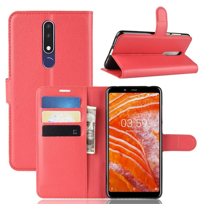 Nokia 3.1 Plus Handy Hülle - Litchi Leder Bookcover Series - rot