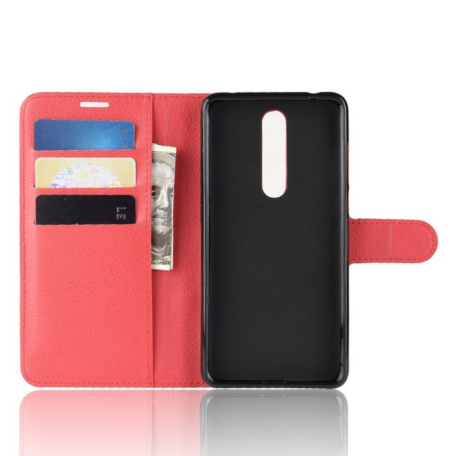 Nokia 3.1 Plus Handy Hülle - Litchi Leder Bookcover Series - rot