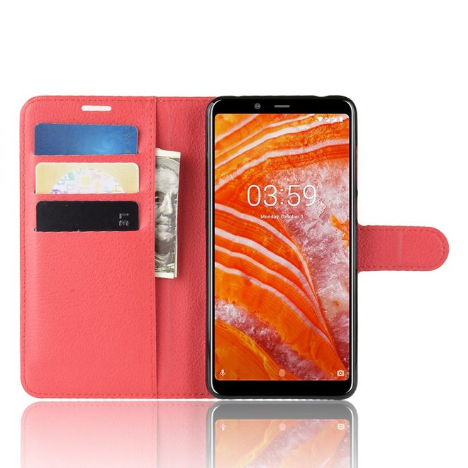 Nokia 3.1 Plus Handy Hülle - Litchi Leder Bookcover Series - rot