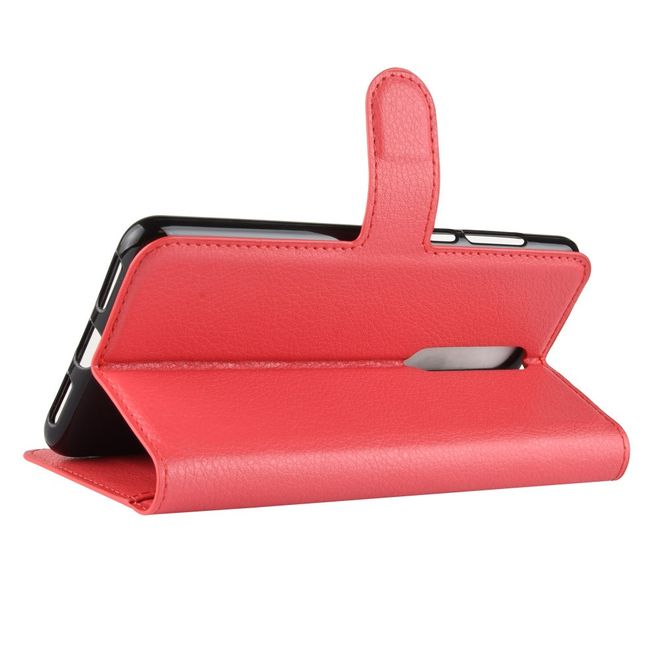 Nokia 3.1 Plus Handy Hülle - Litchi Leder Bookcover Series - rot