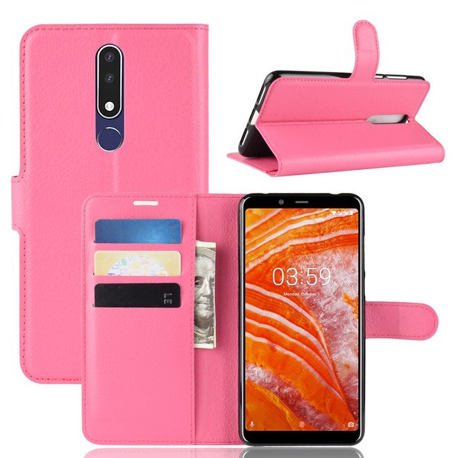 Nokia 3.1 Plus Handy Hülle - Litchi Leder Bookcover Series - rosa