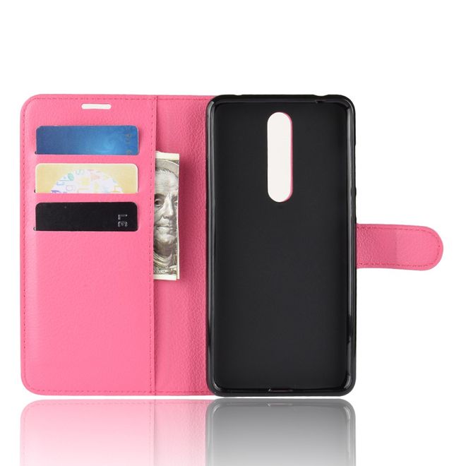 Nokia 3.1 Plus Handy Hülle - Litchi Leder Bookcover Series - rosa