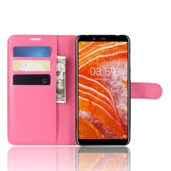 Nokia 3.1 Plus Handy Hülle - Litchi Leder Bookcover Series - rosa