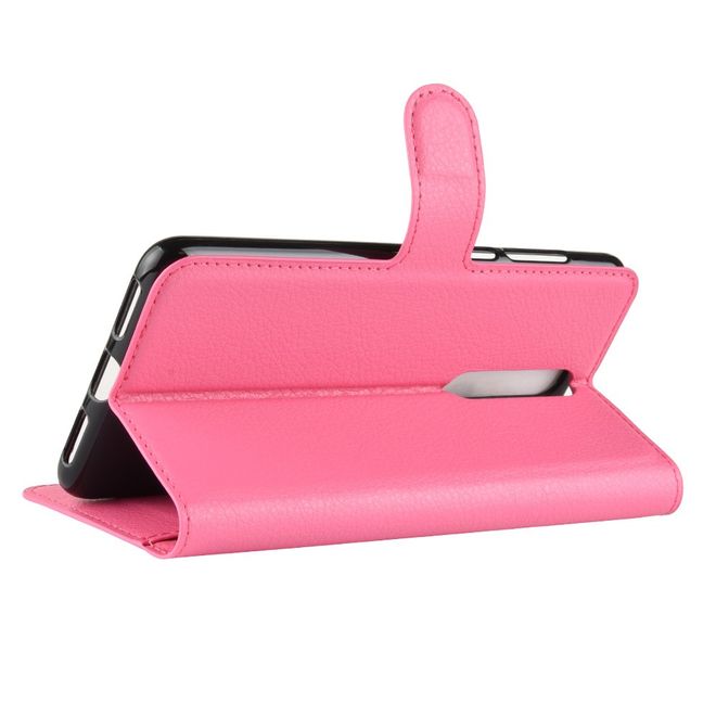 Nokia 3.1 Plus Handy Hülle - Litchi Leder Bookcover Series - rosa