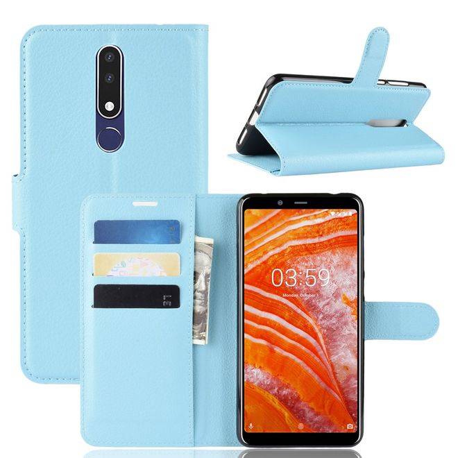 Nokia 3.1 Plus Handy Hülle - Litchi Leder Bookcover Series - hellblau