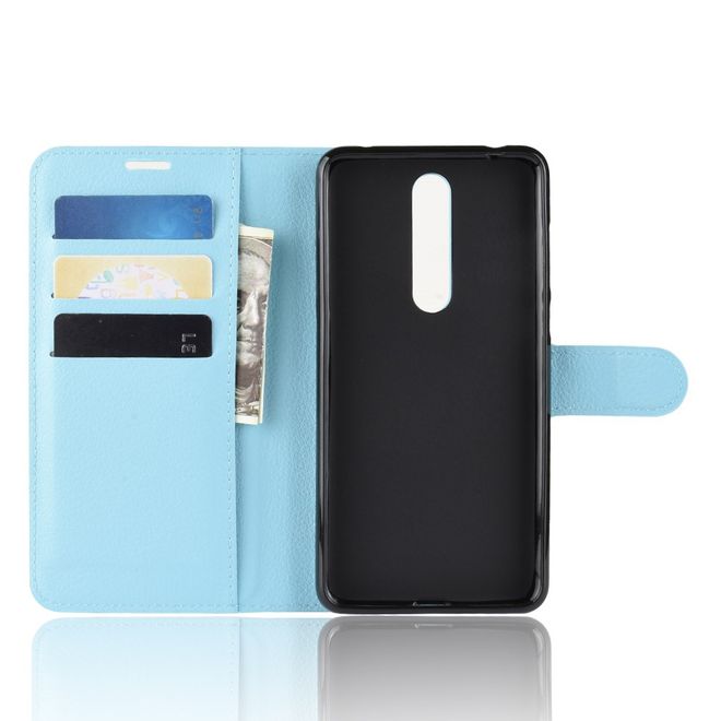 Nokia 3.1 Plus Handy Hülle - Litchi Leder Bookcover Series - hellblau