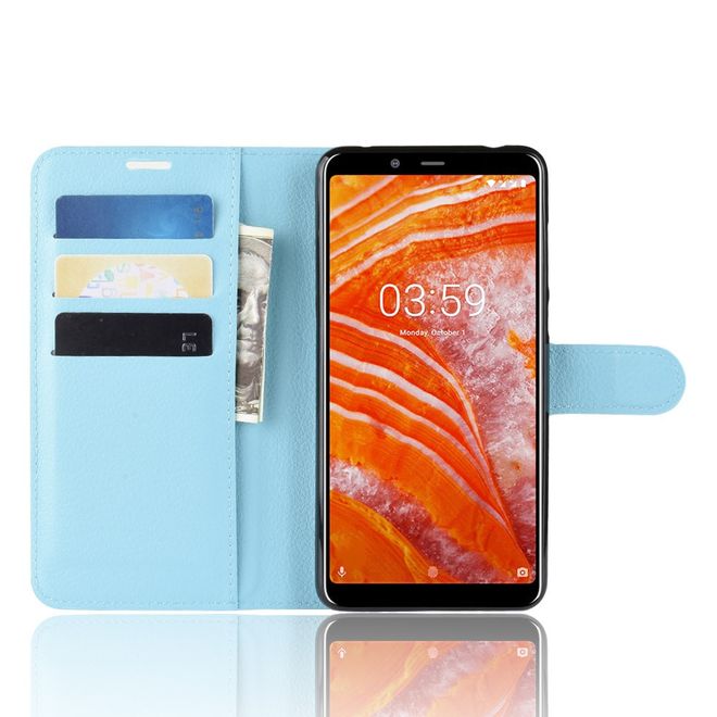 Nokia 3.1 Plus Handy Hülle - Litchi Leder Bookcover Series - hellblau