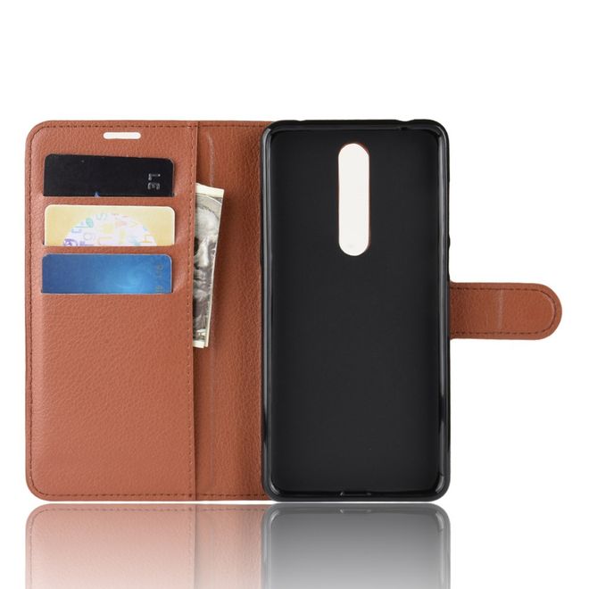 Nokia 3.1 Plus Handy Hülle - Litchi Leder Bookcover Series - braun