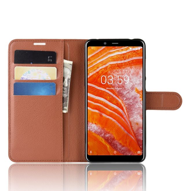 Nokia 3.1 Plus Handy Hülle - Litchi Leder Bookcover Series - braun