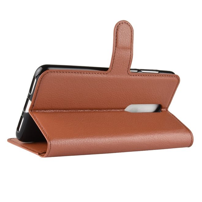 Nokia 3.1 Plus Handy Hülle - Litchi Leder Bookcover Series - braun