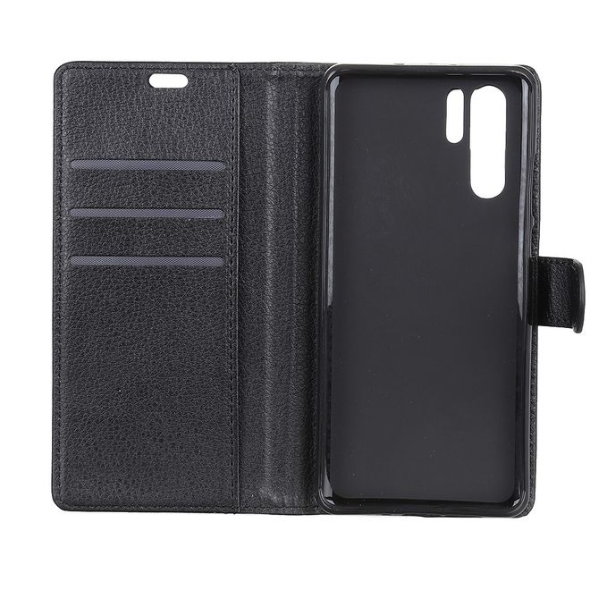 Huawei P30 Pro Handy Hülle - Litchi Leder Bookcover Series - schwarz