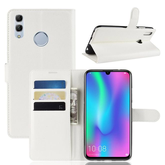 Huawei Honor 10 Lite/P Smart (2019) Handy Hülle - Litchi Leder Bookcover Series - weiss