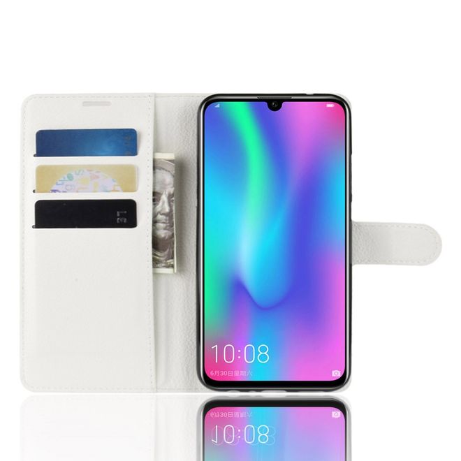 Huawei Honor 10 Lite/P Smart (2019) Handy Hülle - Litchi Leder Bookcover Series - weiss