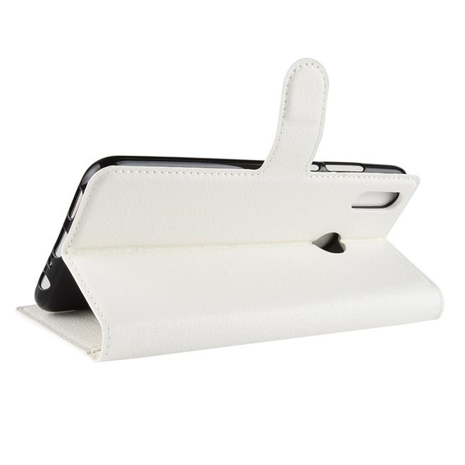 Huawei Honor 10 Lite/P Smart (2019) Handy Hülle - Litchi Leder Bookcover Series - weiss