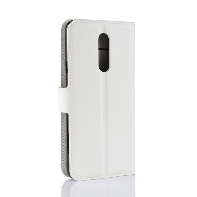 Étui pour LG G7 Fit - Collection Litchi Leather Bookcover - Blanc
