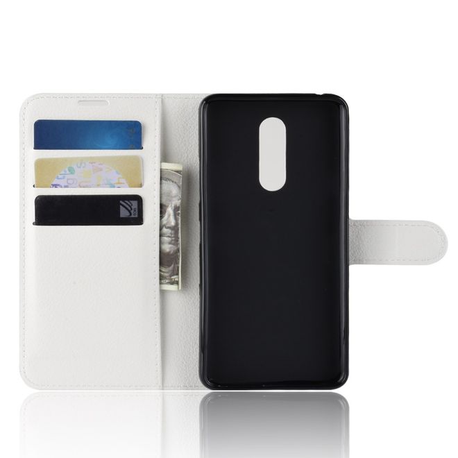Étui pour LG G7 Fit - Collection Litchi Leather Bookcover - Blanc