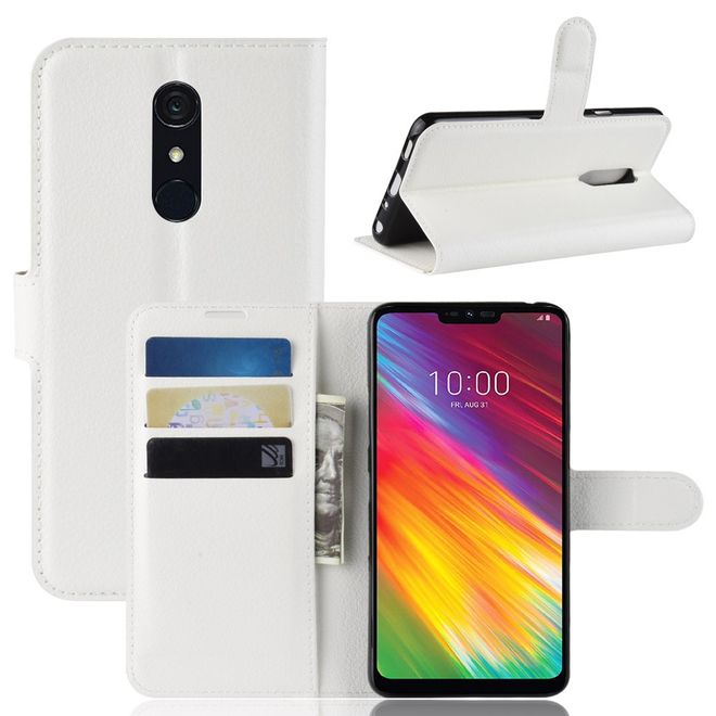 Étui pour LG G7 Fit - Collection Litchi Leather Bookcover - Blanc