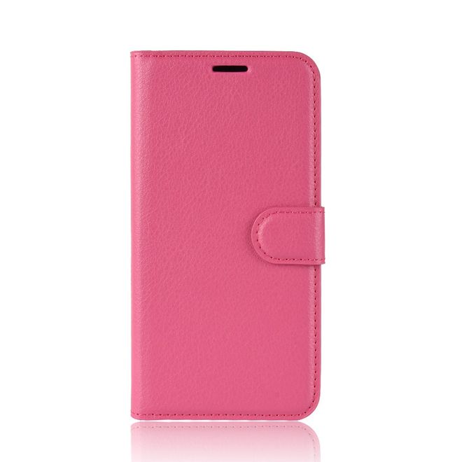 Étui pour LG G7 Fit - Collection Litchi Leather Bookcover - Rose