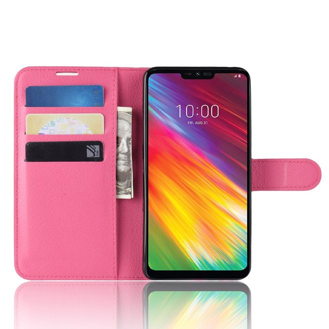 Étui pour LG G7 Fit - Collection Litchi Leather Bookcover - Rose