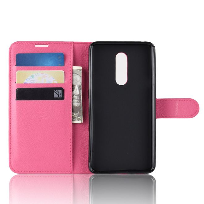 Étui pour LG G7 Fit - Collection Litchi Leather Bookcover - Rose