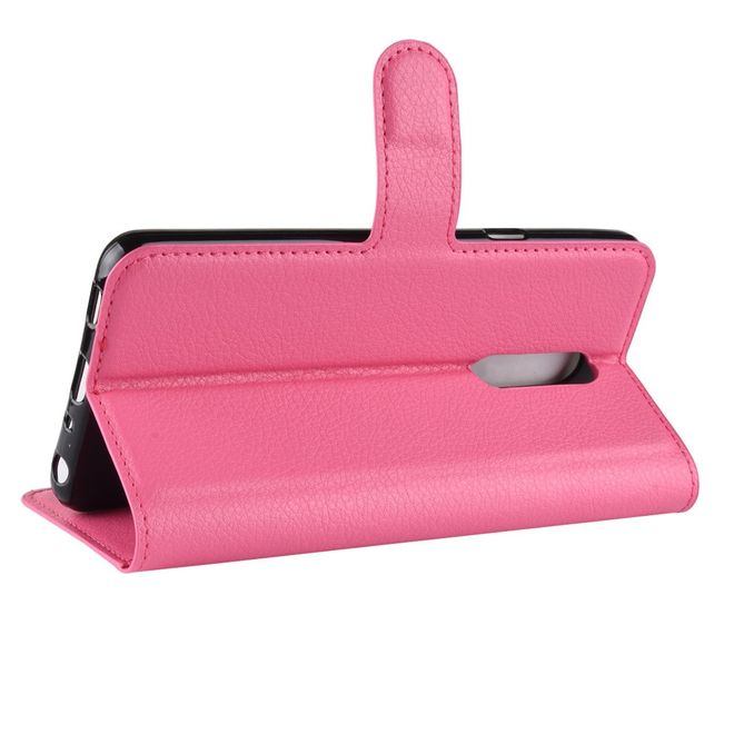Étui pour LG G7 Fit - Collection Litchi Leather Bookcover - Rose
