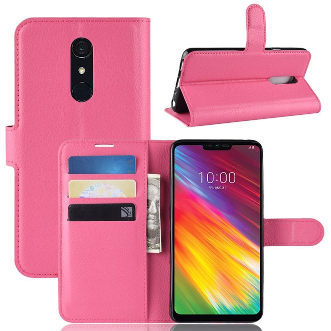 Étui pour LG G7 Fit - Collection Litchi Leather Bookcover - Rose