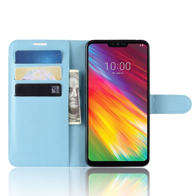 Étui pour LG G7 Fit - Collection Litchi Leather Bookcover - Bleu