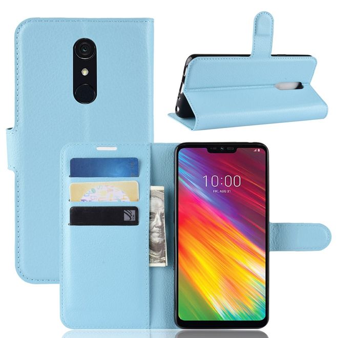 Étui pour LG G7 Fit - Collection Litchi Leather Bookcover - Bleu