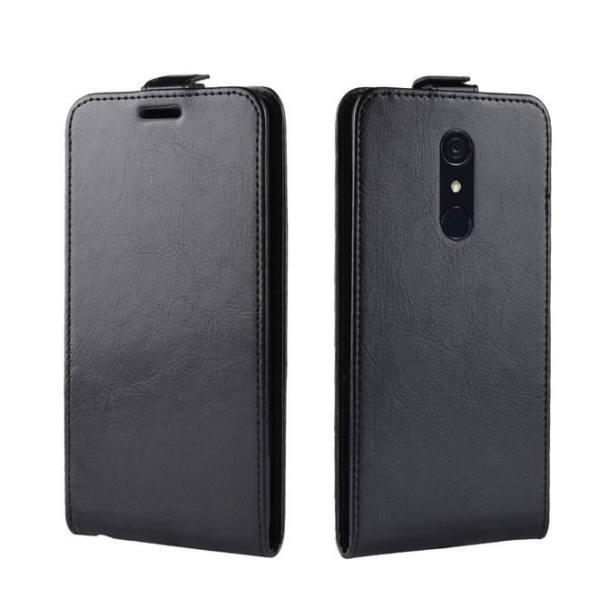 LG G7 Fit Handyhülle - Crazy Horse Leder Flipcase - vertikal - schwarz