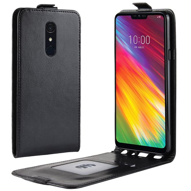 LG G7 Fit Handyhülle - Crazy Horse Leder Flipcase - vertikal - schwarz