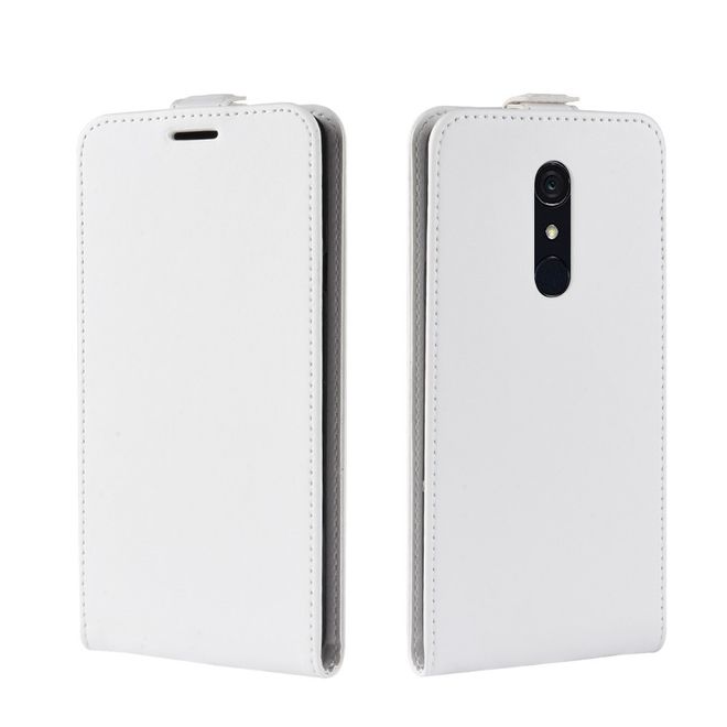 Étui pour LG G7 Fit - Étui à rabat en cuir Crazy Horse - Format vertical - Blanc